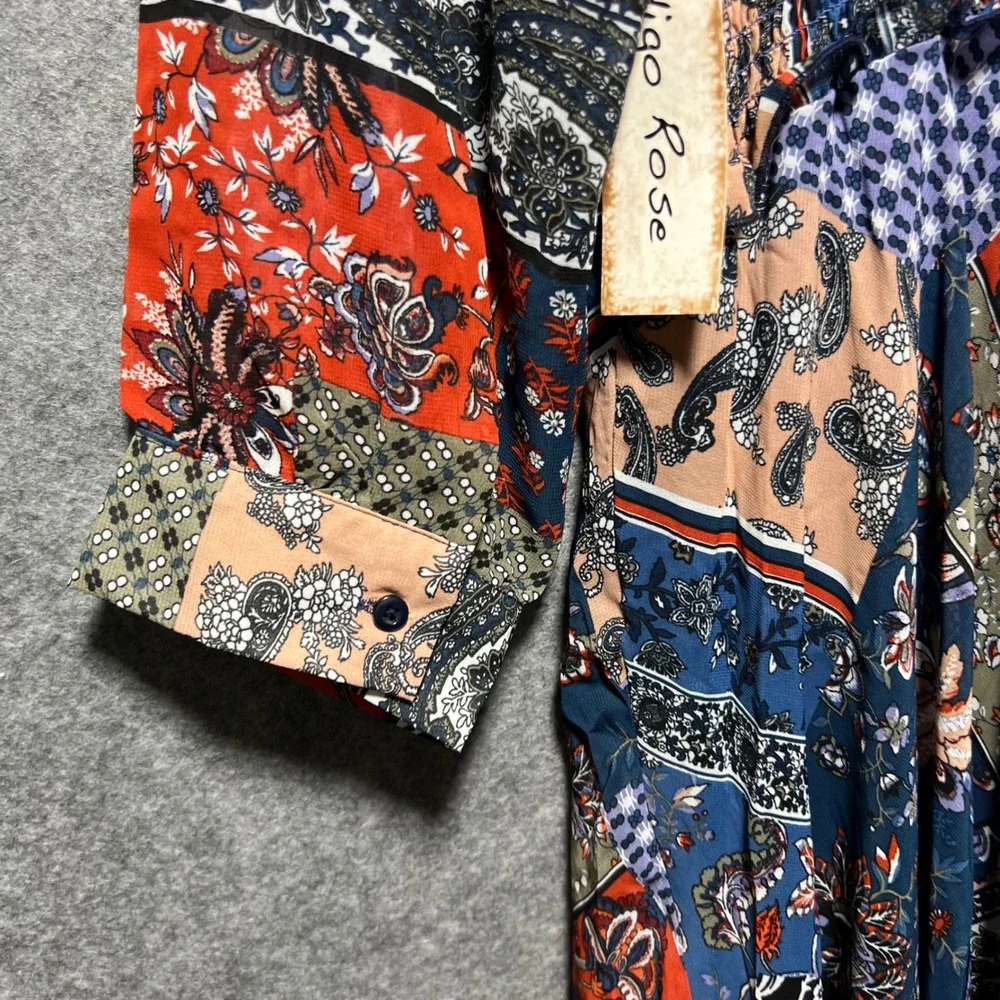 Indigo Rose‎ 3X Patchwork Dress Paisley Handkerchief Hem Blue Red Boho Peasant